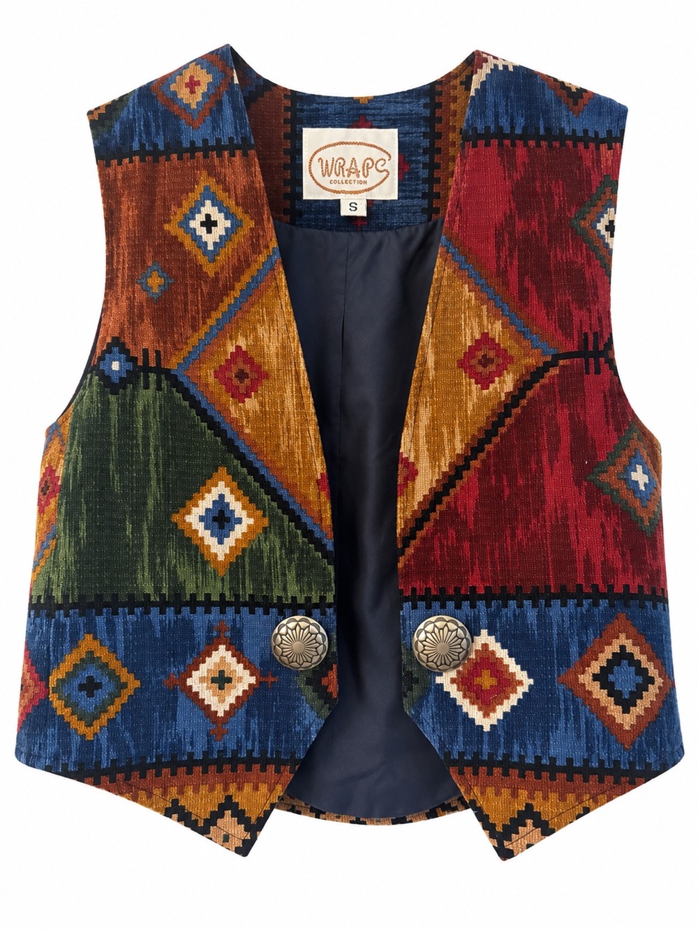 Vintage WRAPS Southwestern Tapestry Vest Concho Buttons S